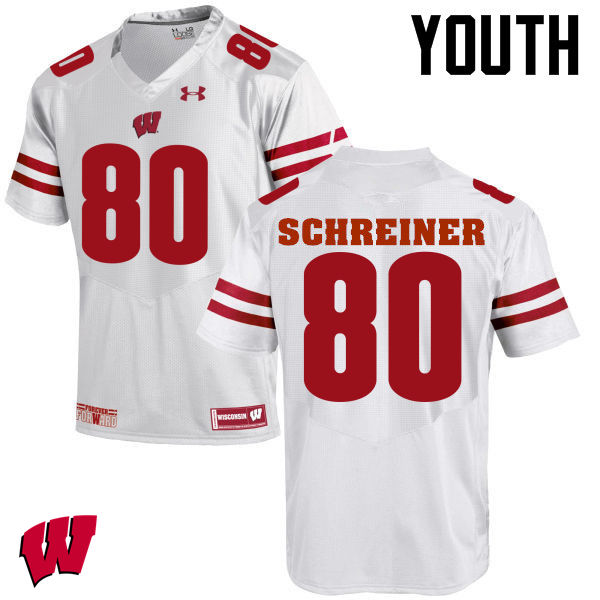 Wisconsin Badgers Youth #80 Dave Schreiner NCAA Under Armour Authentic White College Stitched Football Jersey IX40P58RB